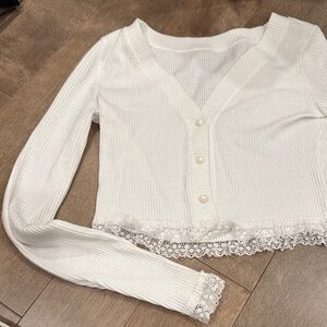 Elegant White Lace Trim Cardigan